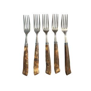 5 Vintage Silver Handle Dinner Fork MB Hollow Ground Japan Galaxie Stainless